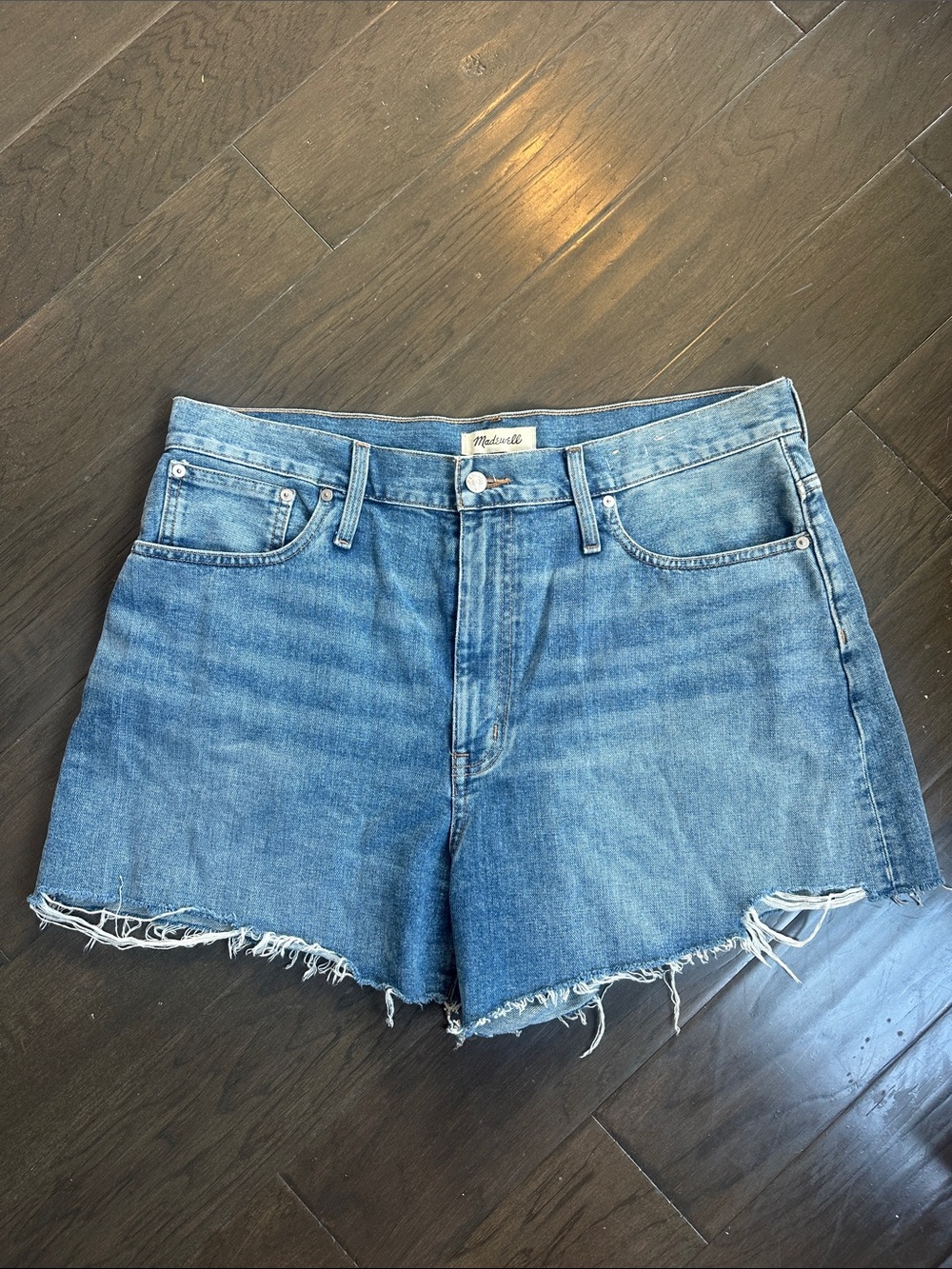 Madewell The Mom Jean Denim Frayed Hem Cutoff Shorts Size 33